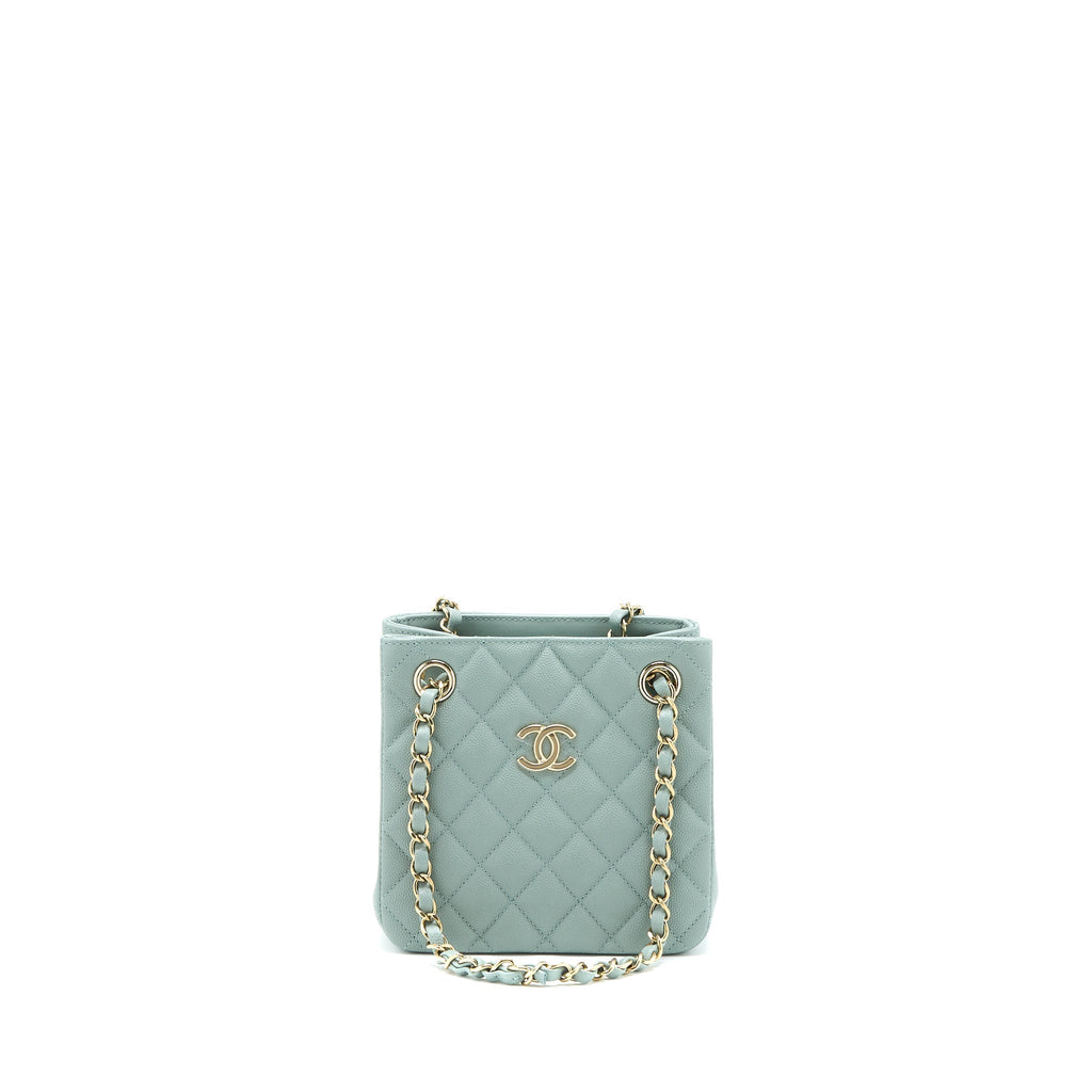 CHANEL 23C MINI BUCKET CAVIAR LIGHT GREY LGHW (MICROCHIP)