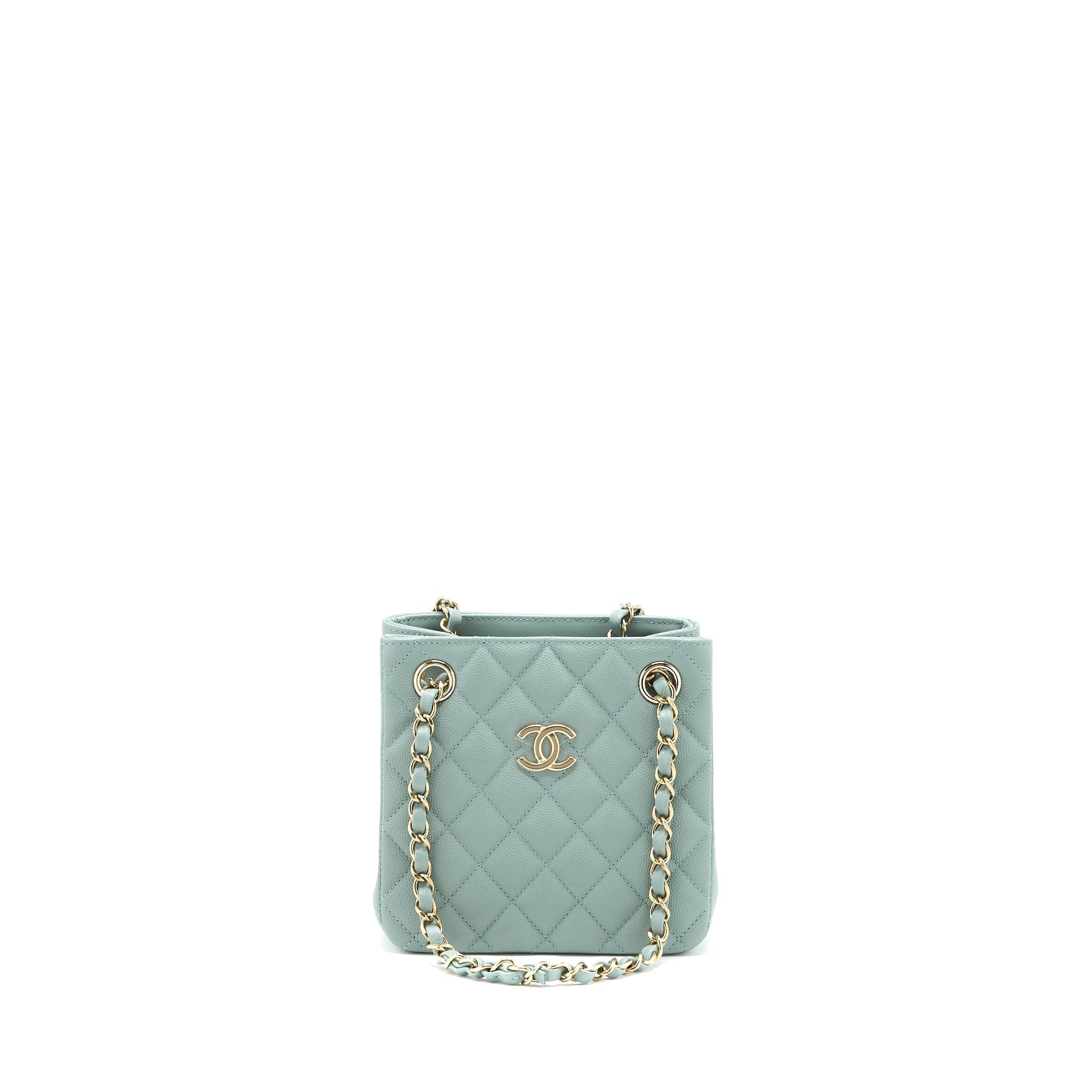 CHANEL 23C MINI BUCKET CAVIAR LIGHT GREY LGHW (MICROCHIP)