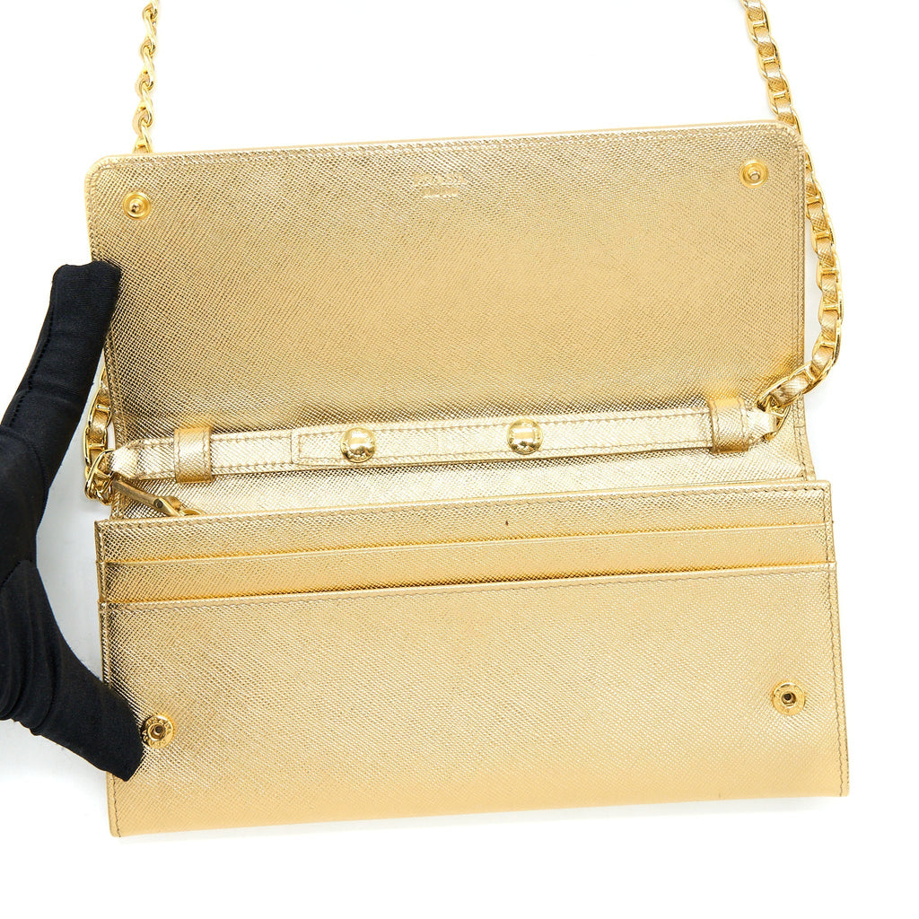 PRADA MINI WALLET ON CHAIN GOLD GHW
