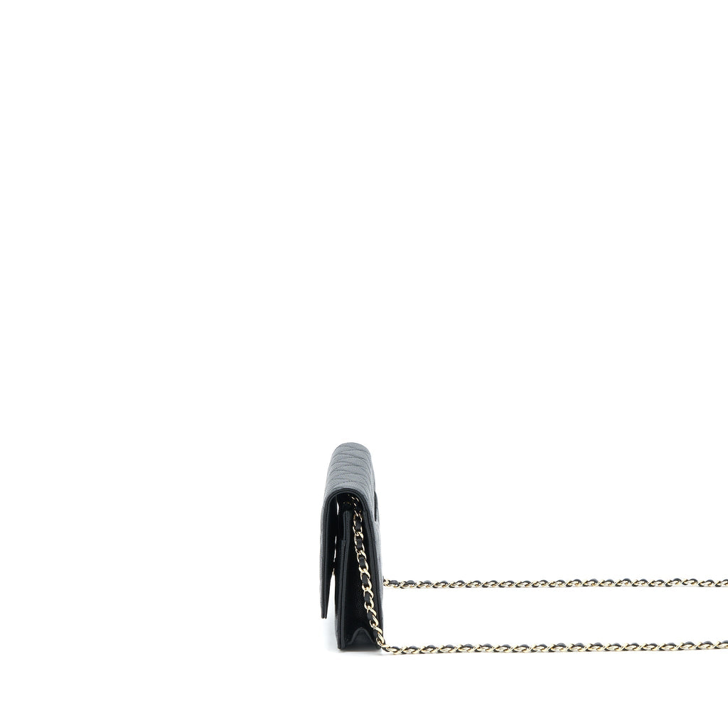 CHANEL GIANT CC LOGO WALLET ON CHAIN CAVIAR BLACK LGHW (MICROCHIP)