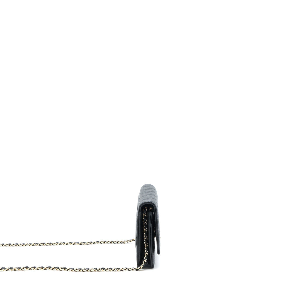 CHANEL GIANT CC LOGO WALLET ON CHAIN CAVIAR BLACK LGHW (MICROCHIP)
