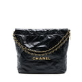 CHANEL SMALL 22 BAG SHINY CALFSKIN BLACK GHW (MICROCHIP)