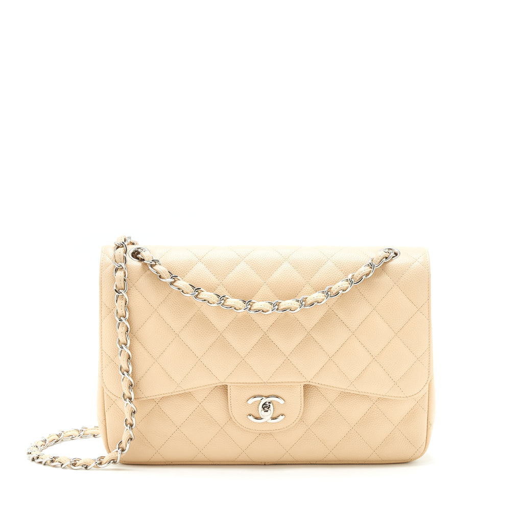 CHANEL CLASSIC JUMBO DOUBLE FLAP BAG CAVIAR BEIGE SHW