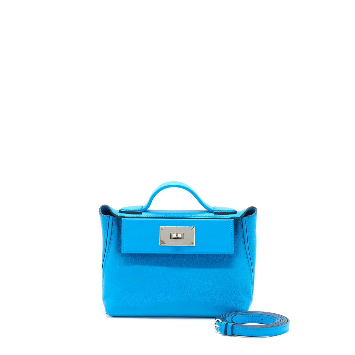 Hermes mini 24/24 2424-21 Bag Evercolor/Swift 0F Blue Frida SHW