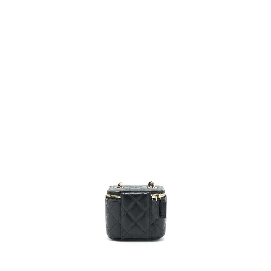 CHANEL MINI VANITY WITH CAMELLIA CHAIN LAMBSKIN BLACK LGHW