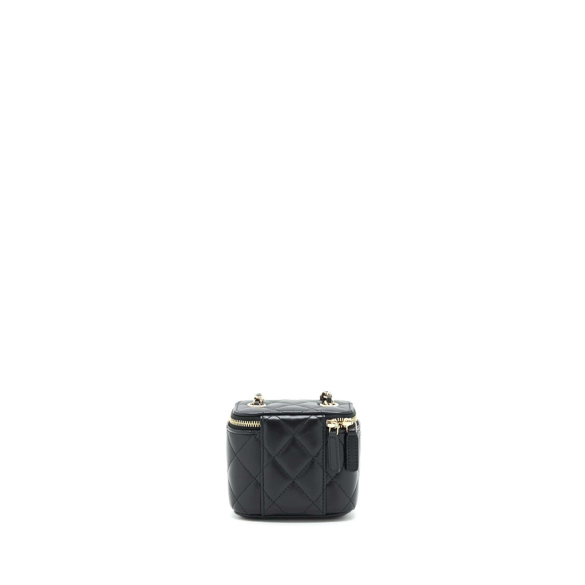 CHANEL MINI VANITY WITH CAMELLIA CHAIN LAMBSKIN BLACK LGHW