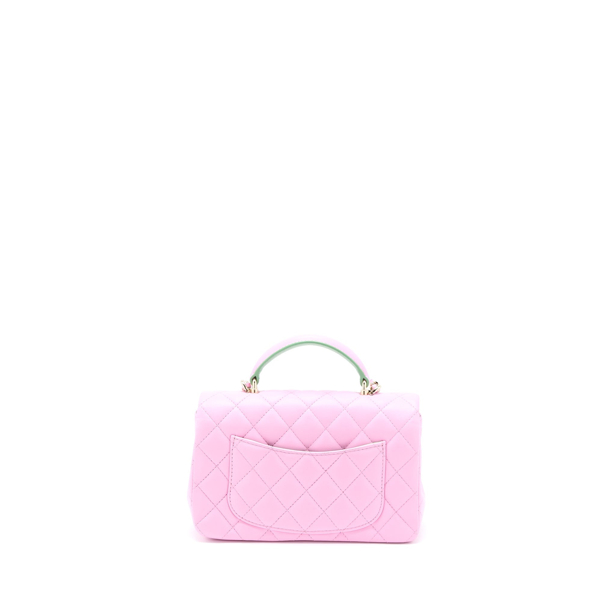 CHANEL TOP HANDLE MINI RECTANGULAR LAMBSKIN PINK/LIGHT GREEN LGHW (MICROCHIP)