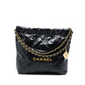 CHANEL SMALL 22 BAG GOLD LETTER SHINY CALFSKIN BLACK GHW (MICROCHIP)