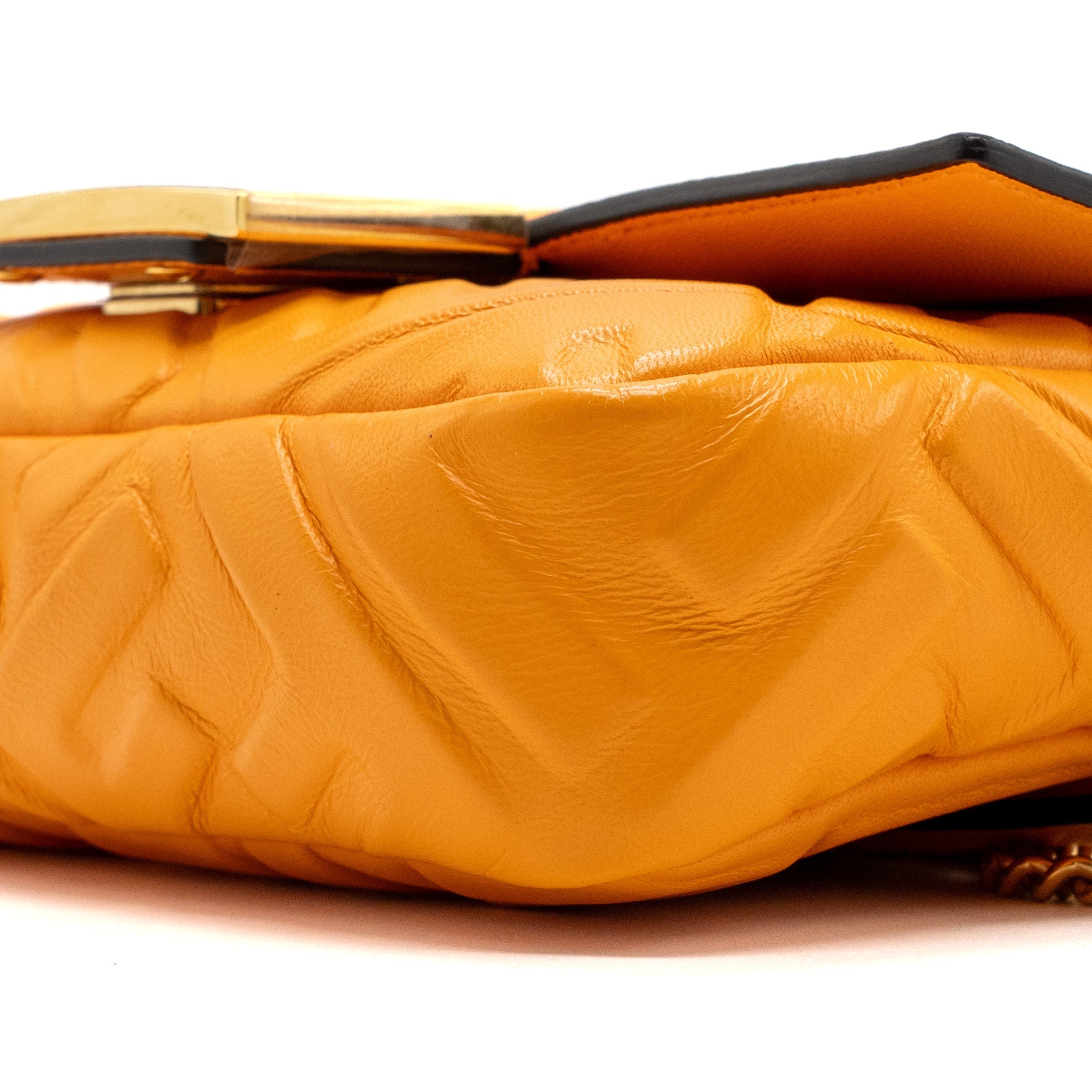 FENDI MINI BAGUETTE BAG NAPPA LAMBSKIN ORANGE GHW