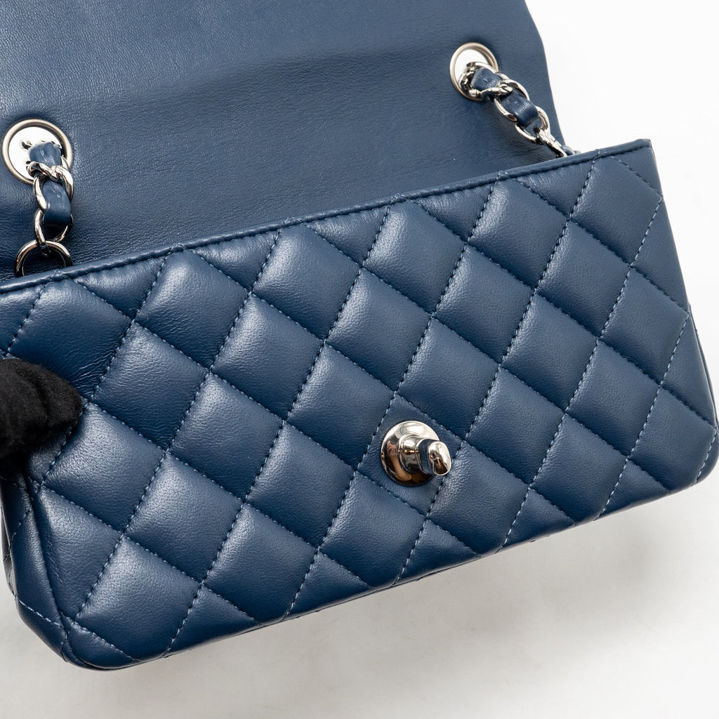 Chanel Mini Rectangular Flap Bag Lambskin Navy SHW