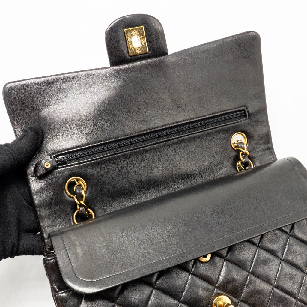 Chanel vintage medium classic double flap bag lambskin dark brown GHW