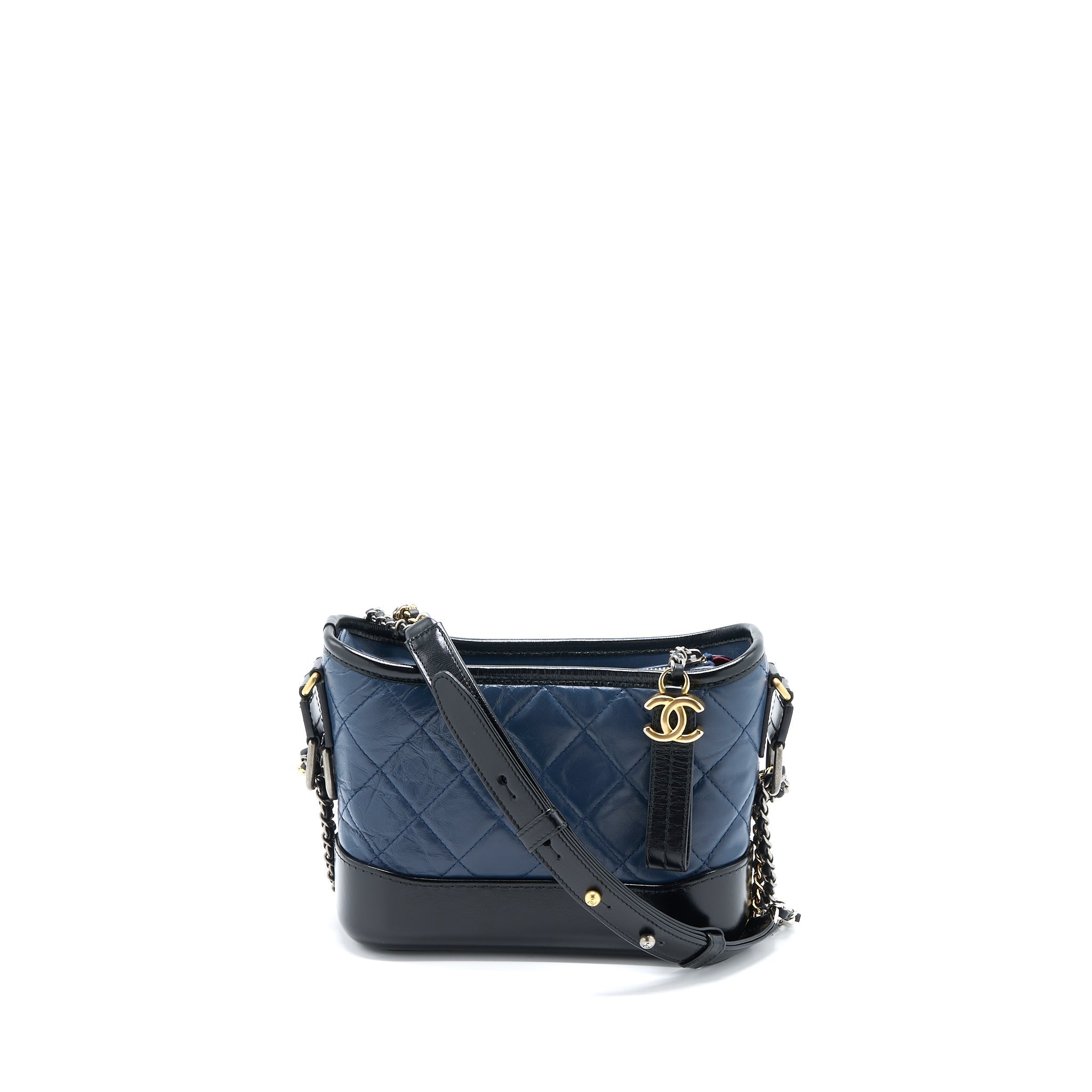 CHANEL SMALL GABRIELLE HOBO BAG AGED CALFSKIN NAVY/BLACK MULTICOLOUR HARDWARE