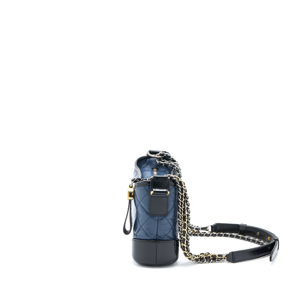 CHANEL SMALL GABRIELLE HOBO BAG AGED CALFSKIN NAVY/BLACK MULTICOLOUR HARDWARE