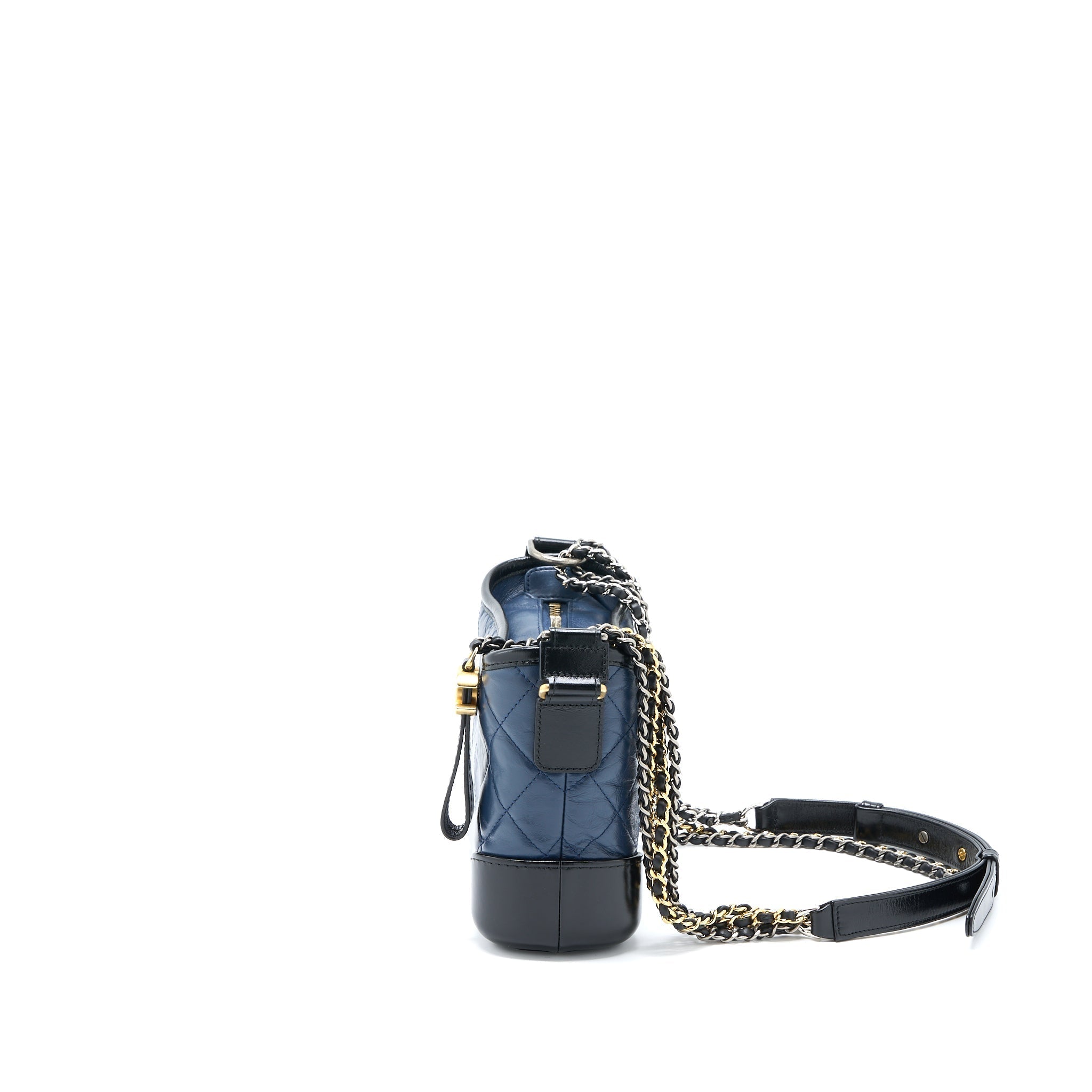 CHANEL SMALL GABRIELLE HOBO BAG AGED CALFSKIN NAVY/BLACK MULTICOLOUR HARDWARE