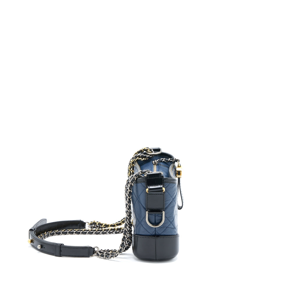 CHANEL SMALL GABRIELLE HOBO BAG AGED CALFSKIN NAVY/BLACK MULTICOLOUR HARDWARE