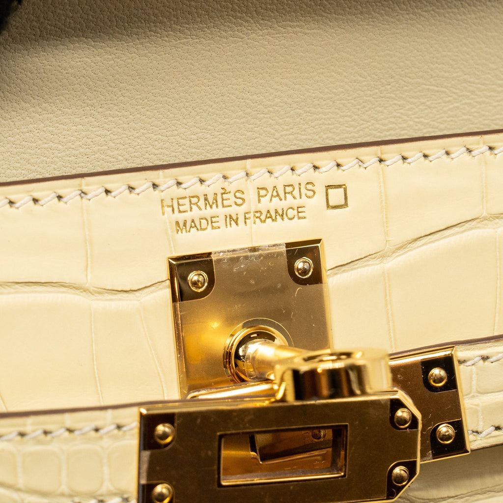 HERMES MINI KELLY II ALLIGATOR MISSISSIPPIENSIS MATT Y1 VANILLE GHW