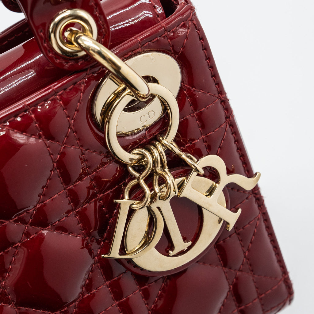 DIOR MINI LADY DIOR PATENT CALFSKIN RED LGHW