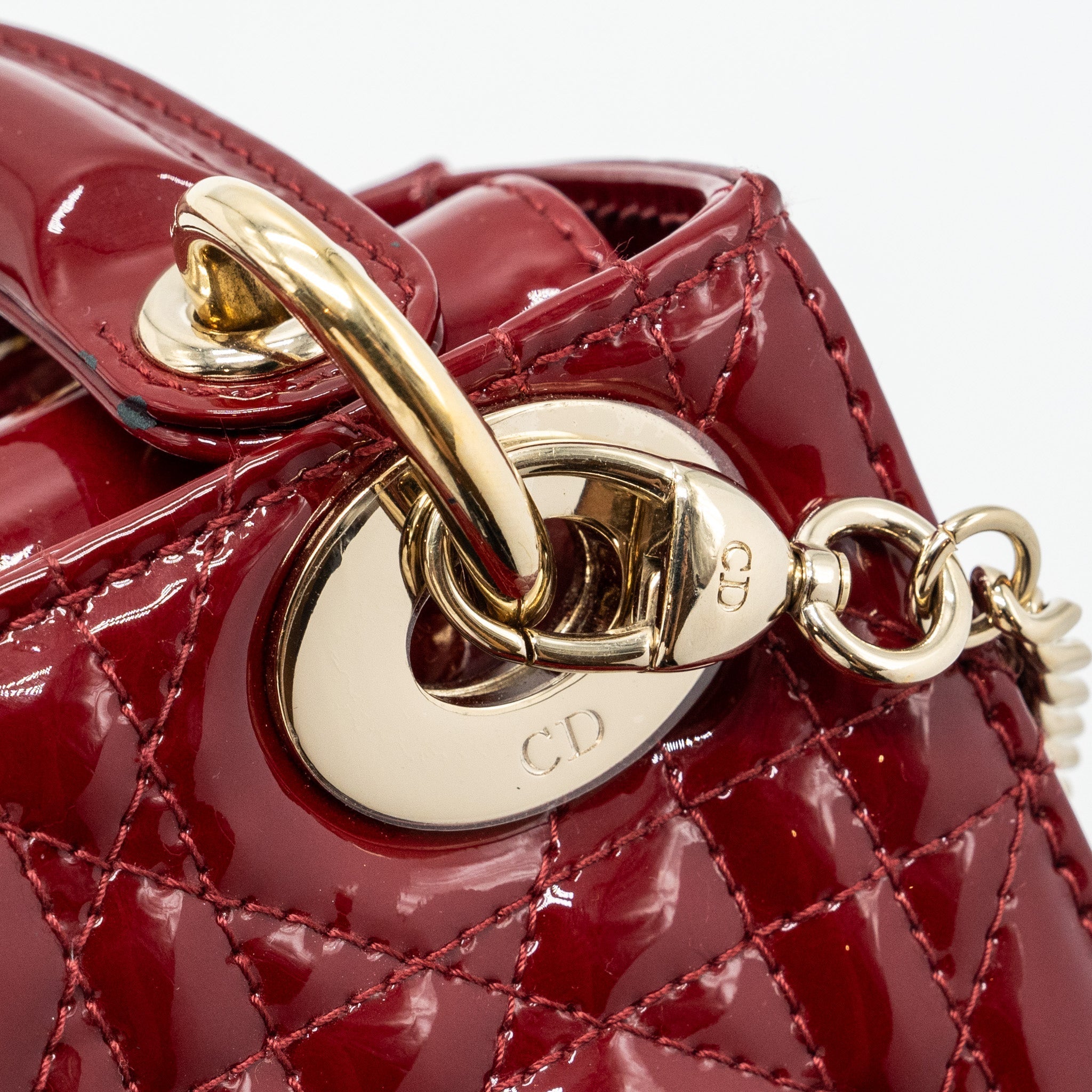 DIOR MINI LADY DIOR PATENT CALFSKIN RED LGHW
