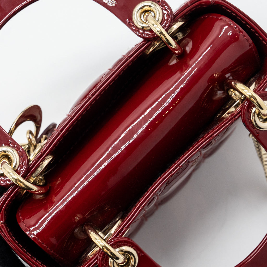 DIOR MINI LADY DIOR PATENT CALFSKIN RED LGHW