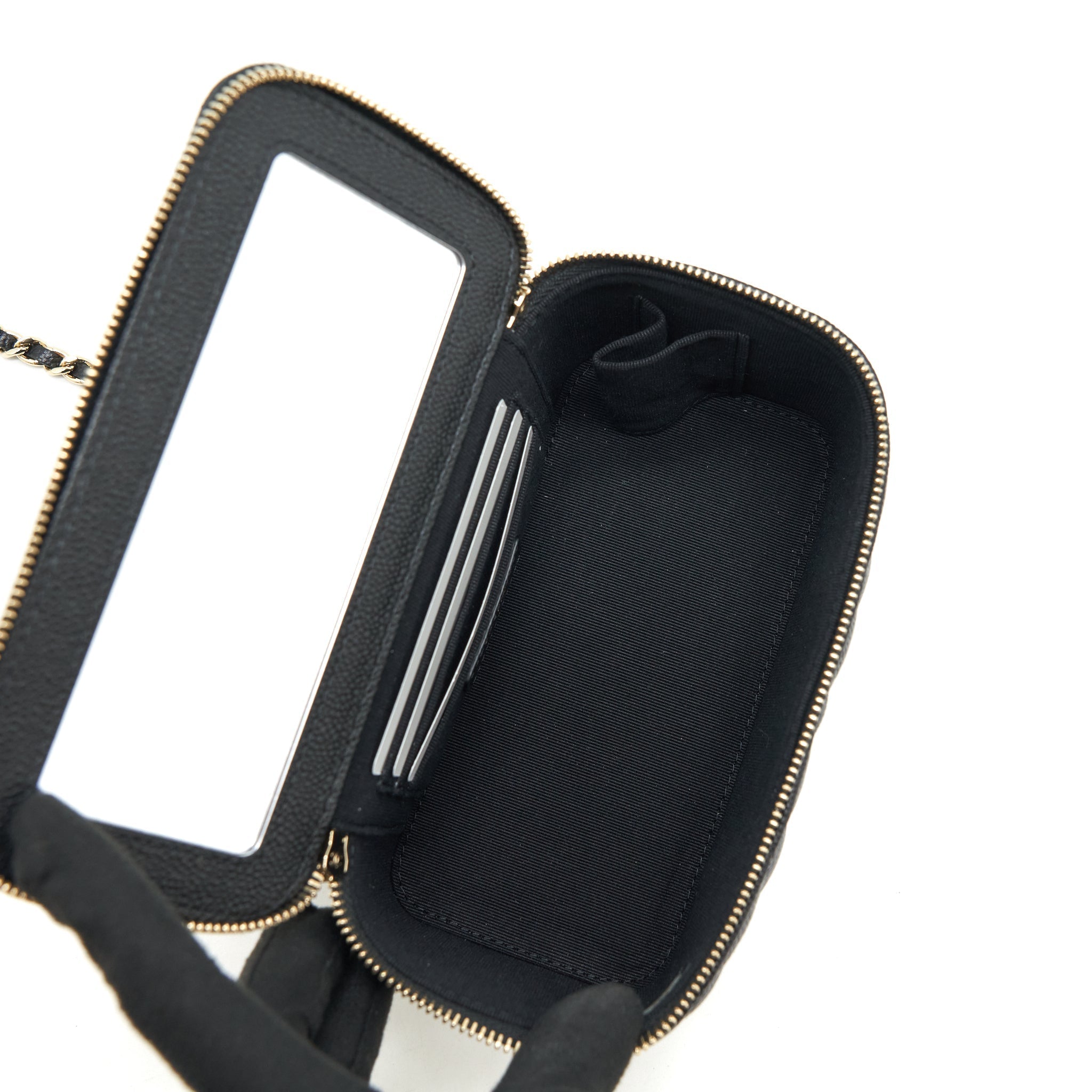 CHANEL 22P LONG VANITY WITH LOGO ON CHAIN CAVIAR BLACK LGHW