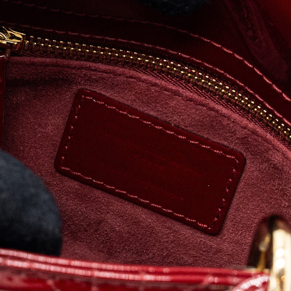 DIOR MINI LADY DIOR PATENT CALFSKIN RED LGHW