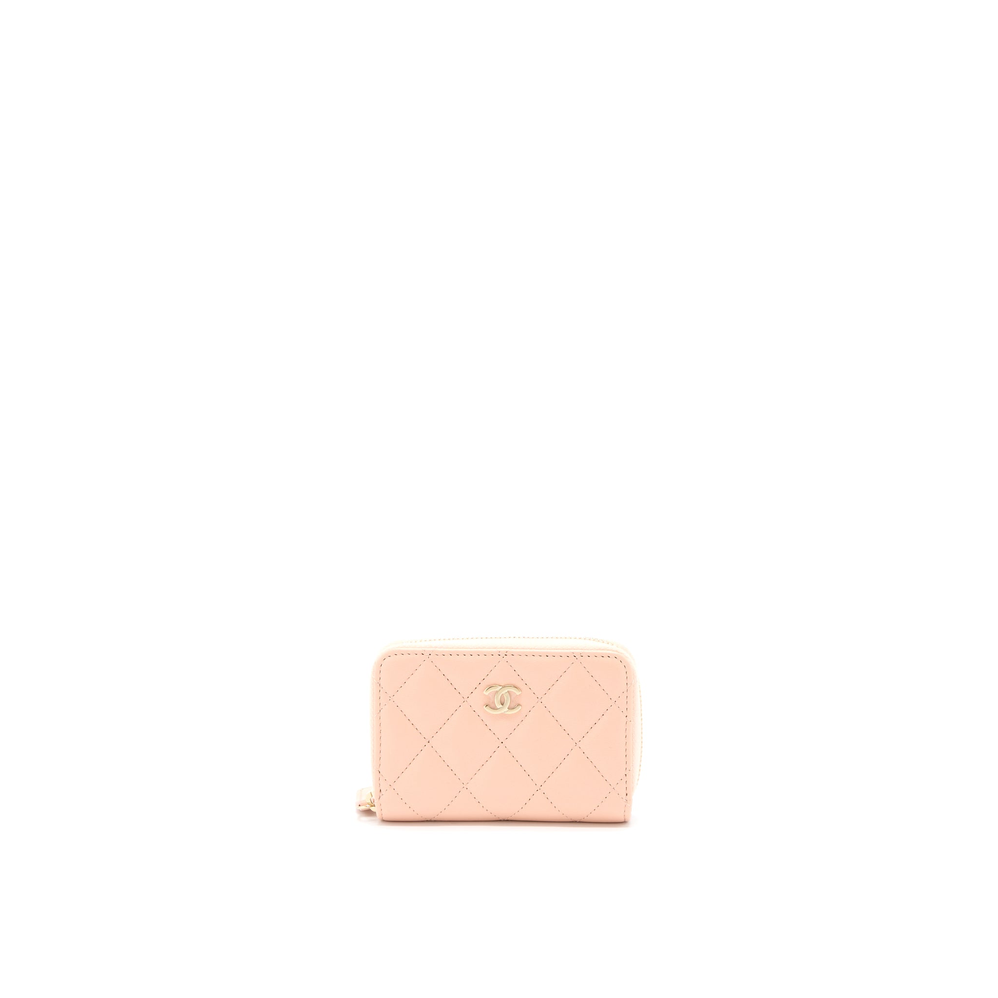 CHANEL ZIP CARD HOLDER LAMBSKIN LIGHT PINK LGHW