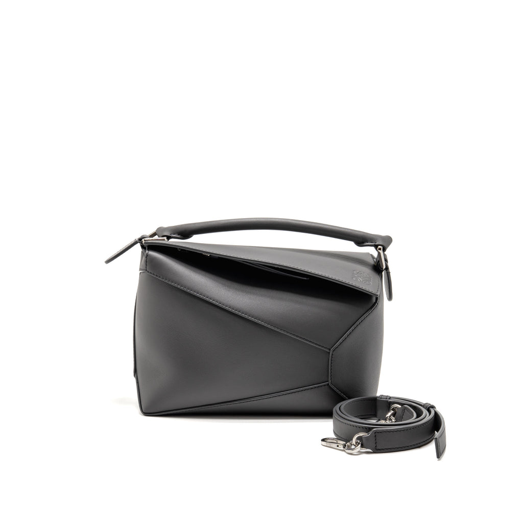 Loewe Small Puzzle Bag Calfskin Dark Grey SHW