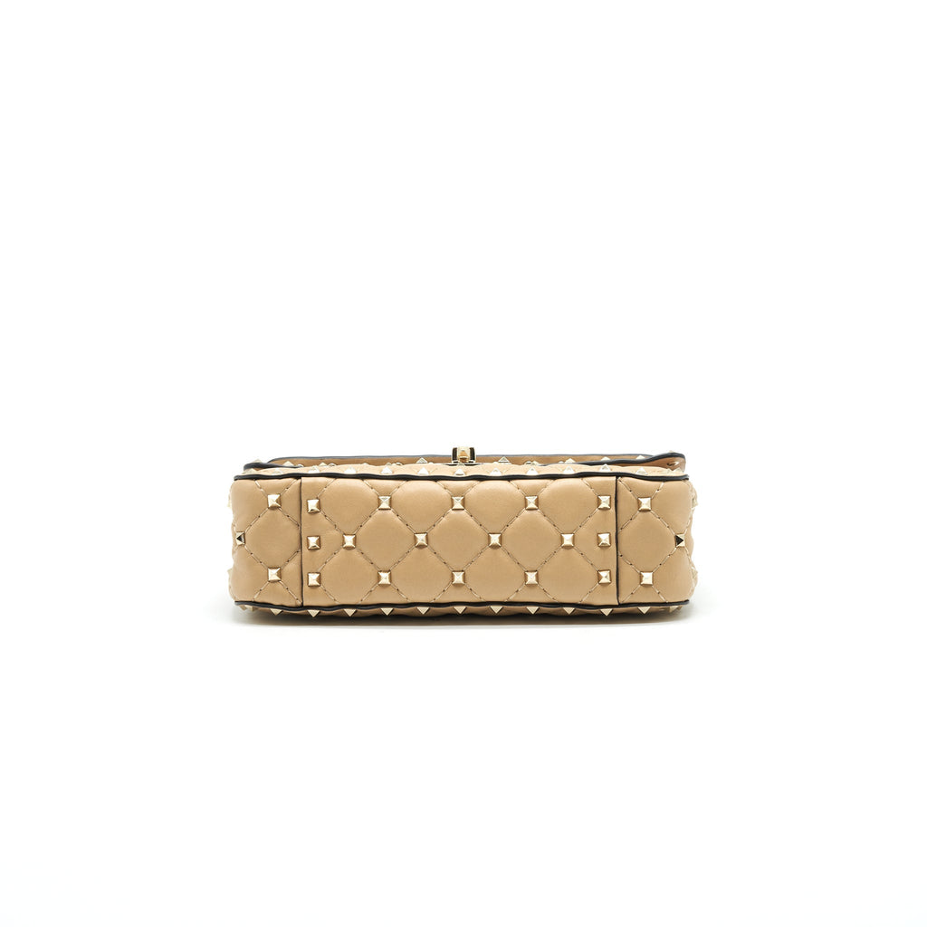 VALENTINO GARAVANI SMALL ROCKSTUD SPIKE SHOULDER BAG BEIGE LGHW
