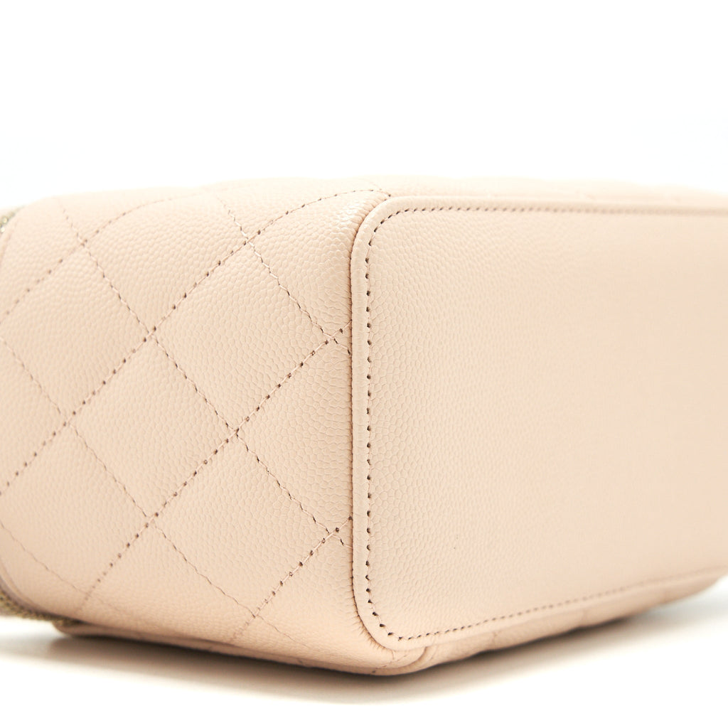 CHANEL 22C LONG VANITY WITH CHAIN CAVIAR LIGHT BEIGE LGHW