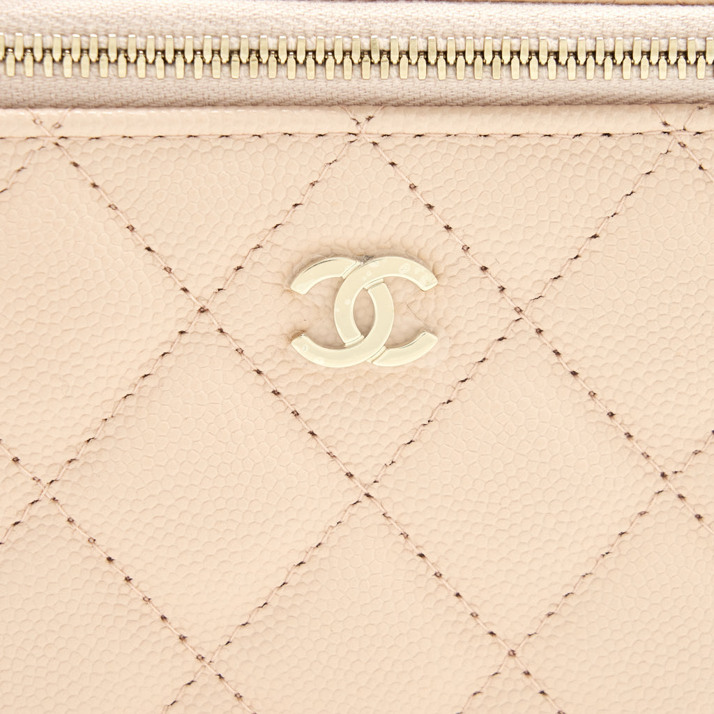 CHANEL 22C LONG VANITY WITH CHAIN CAVIAR LIGHT BEIGE LGHW