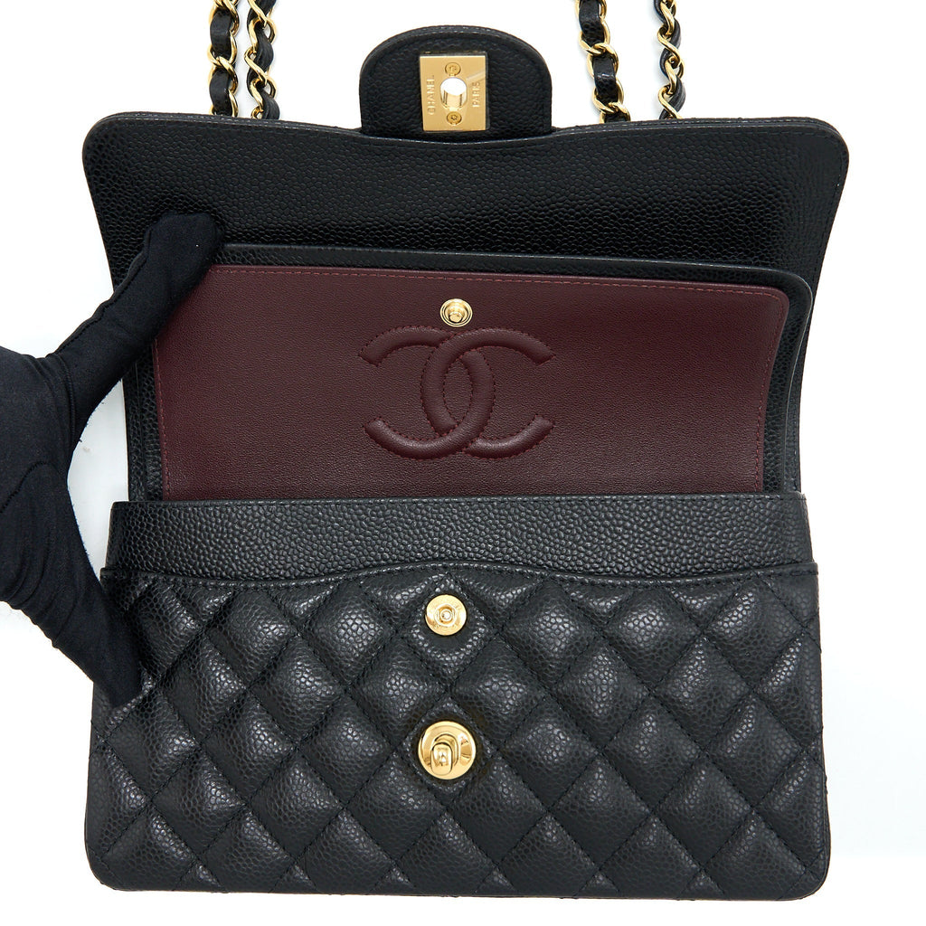 CHANEL SMALL CLASSIC FLAP BAG CAVIAR BLACK GHW (MICROCHIP)