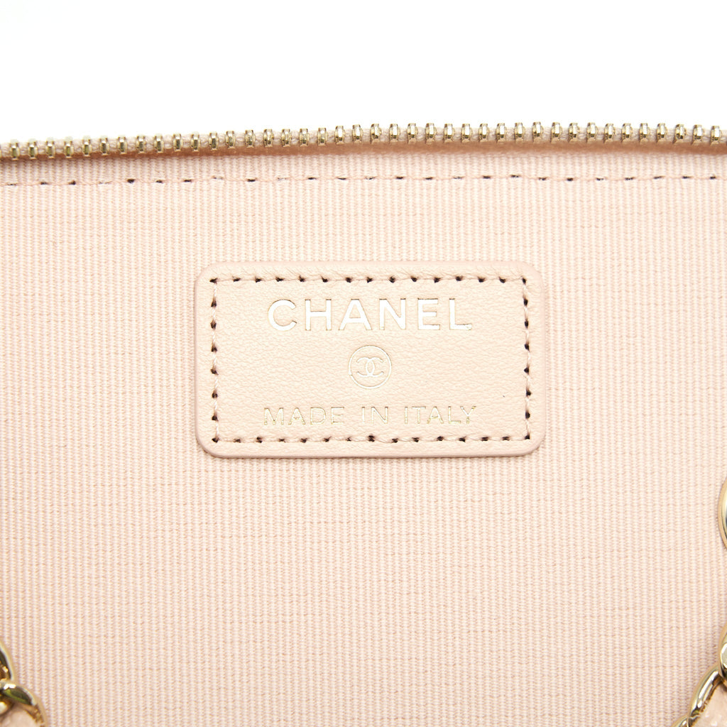 CHANEL 22C LONG VANITY WITH CHAIN CAVIAR LIGHT BEIGE LGHW