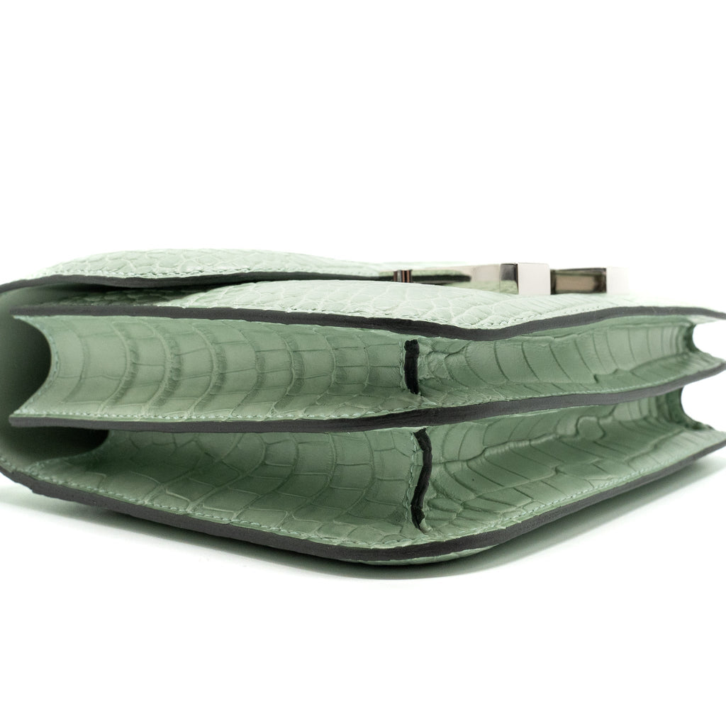 HERMES MINI CONSTANCE ALLIGATOR MISSISSIPPIENSIS MAT VERT D’EAU SHW
