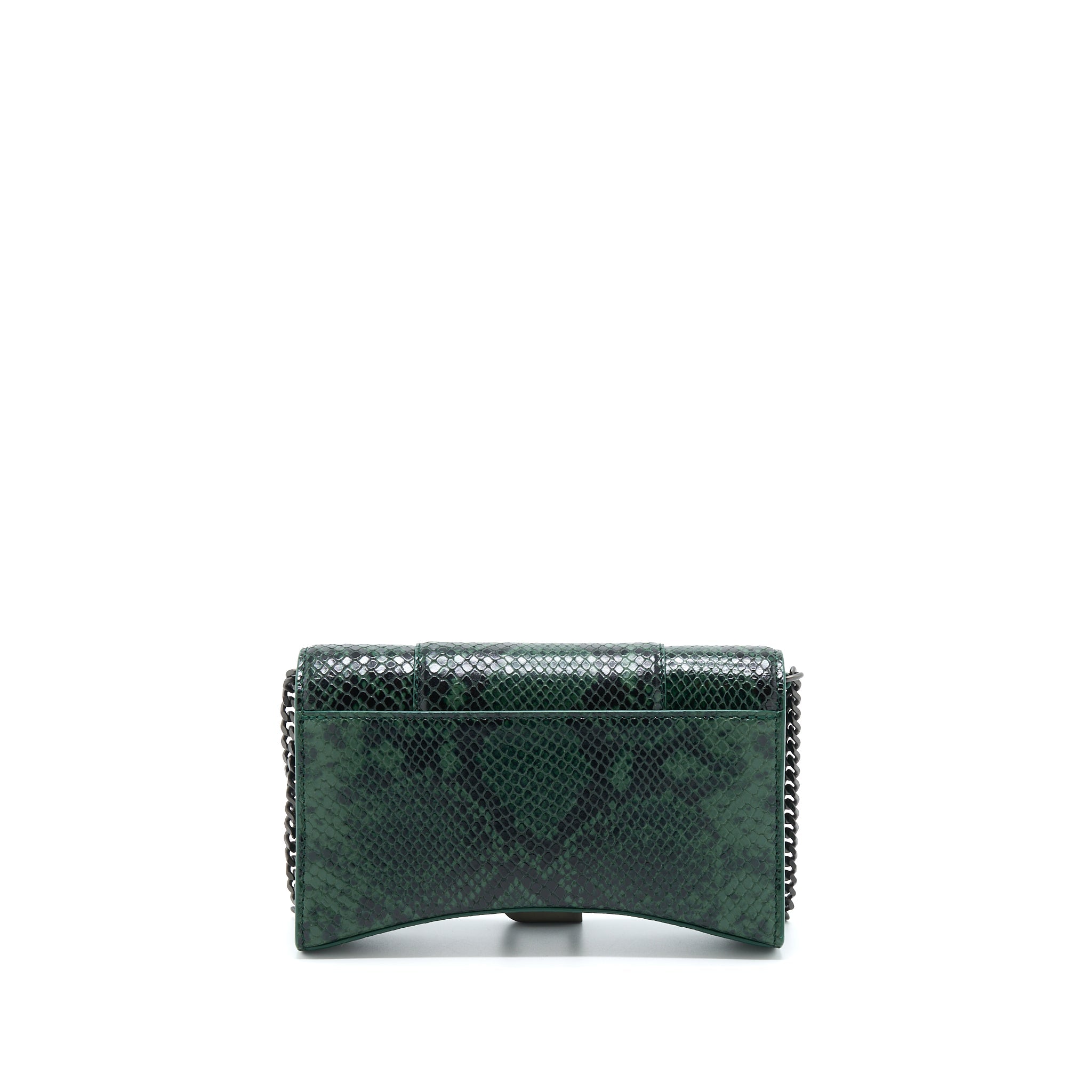 BALENCIAGA HOURGLASS WALLET WITH CHAIN PYTHON EMBOSSED CALFSKIN BLACK/ DARK GREEN