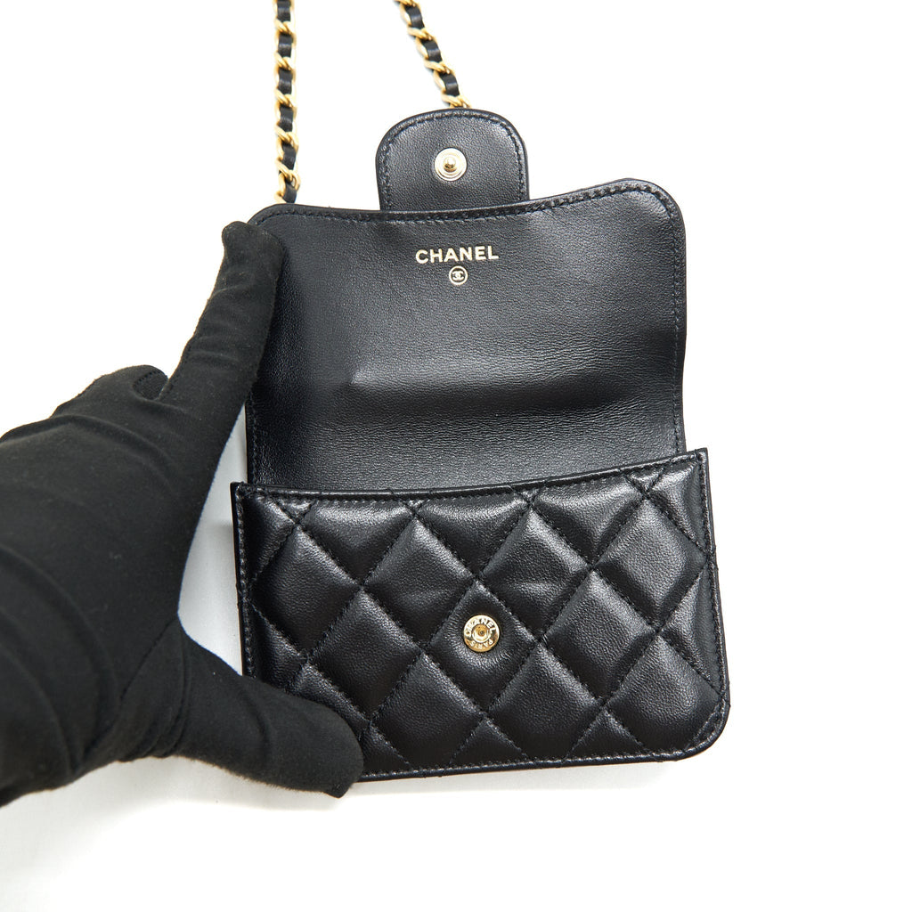 CHANEL 2021 FLAP COIN PURSE WITH CHAIN BLACK GHW
