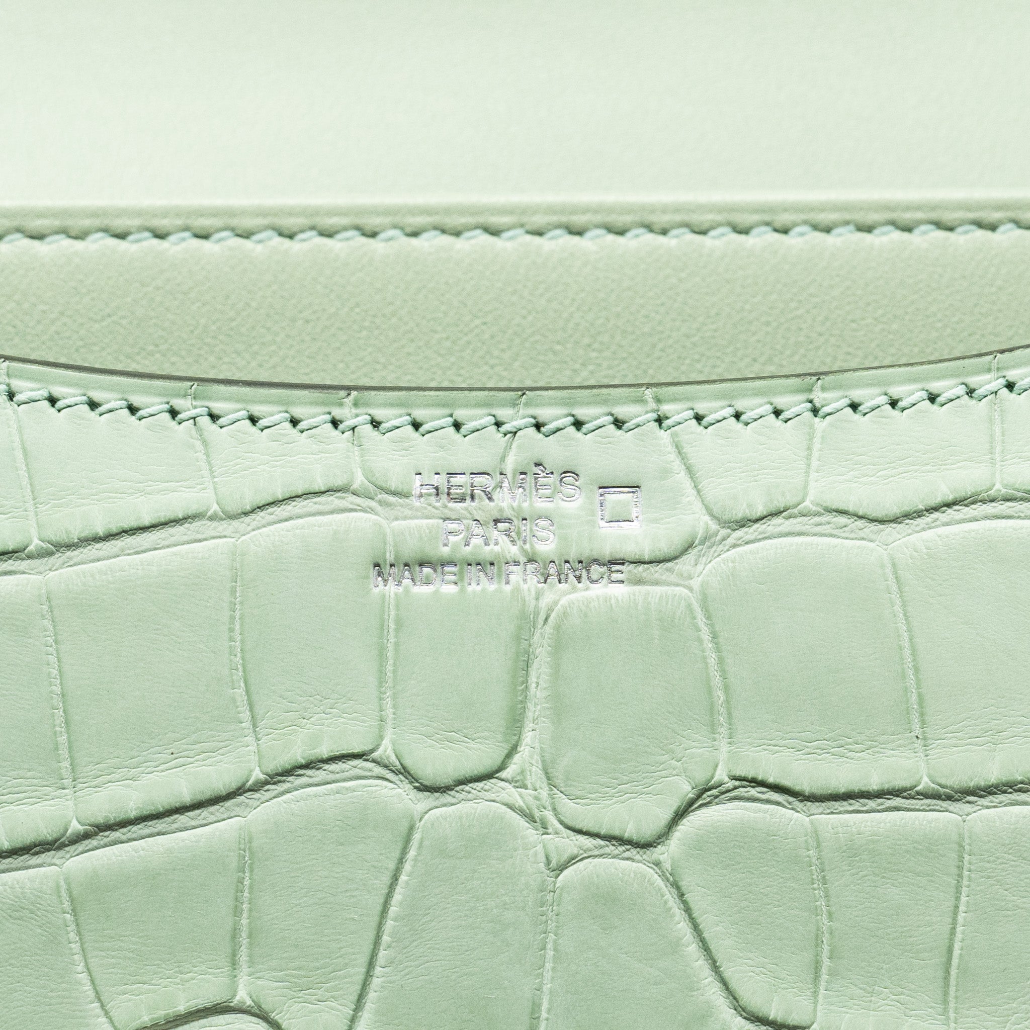 HERMES MINI CONSTANCE ALLIGATOR MISSISSIPPIENSIS MAT VERT D’EAU SHW