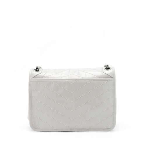 SAINT LAURENT MEDIUM NIKI BAG CALFSKIN LIGHT GREY WITH RUTHENIUM HARDWARE