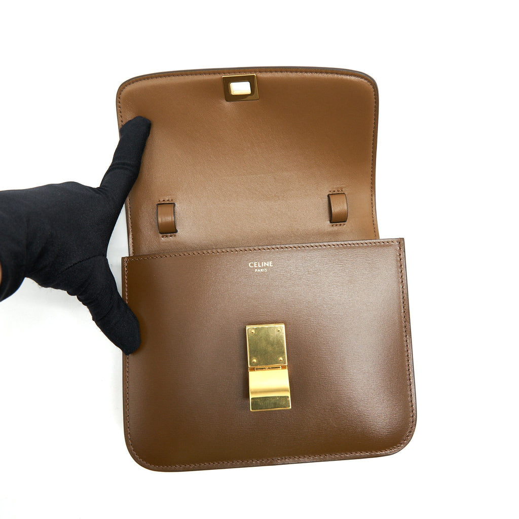 CELINE TEEN CLASSIC BOX BAG CALFSKIN CAMEL GHW