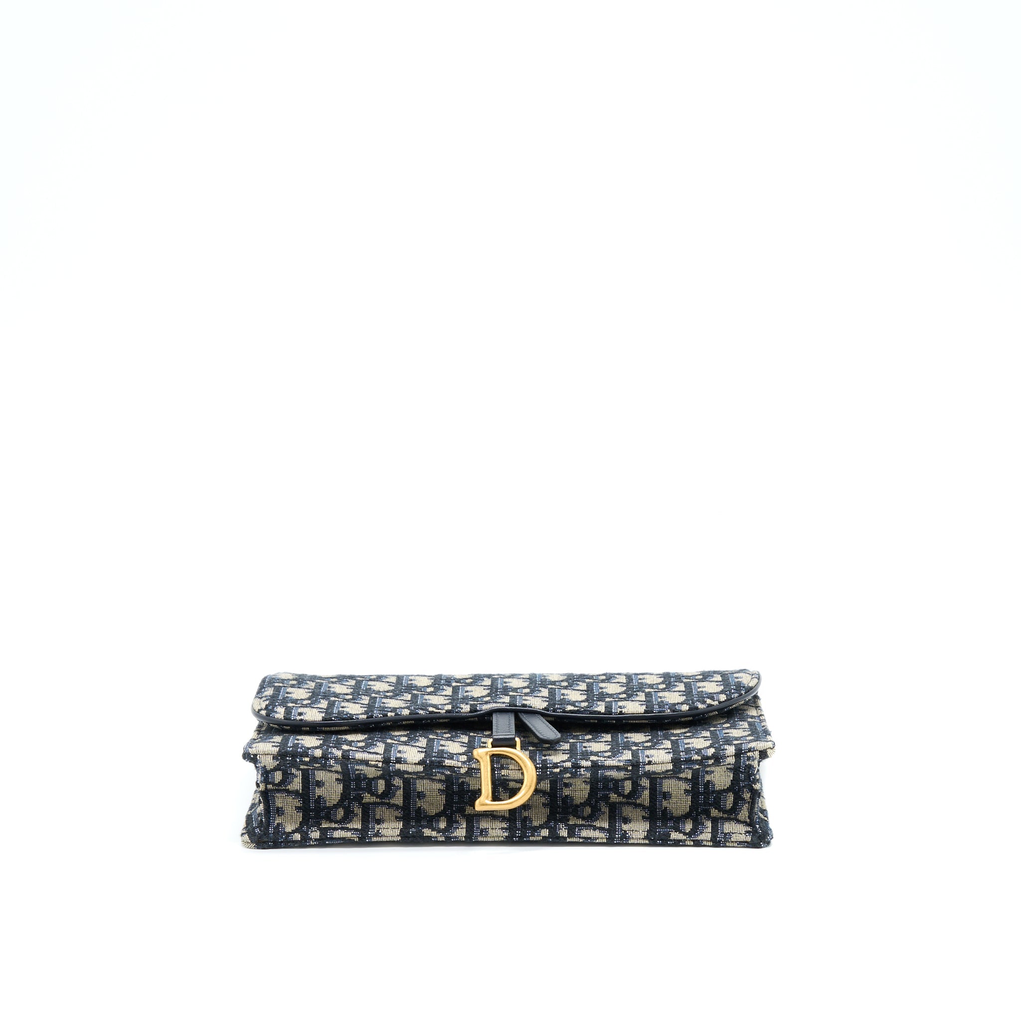 DIOR SADDLE POUCH WITH CHAIN BLUE DIOR OBLIQUE JACQUARD GHW