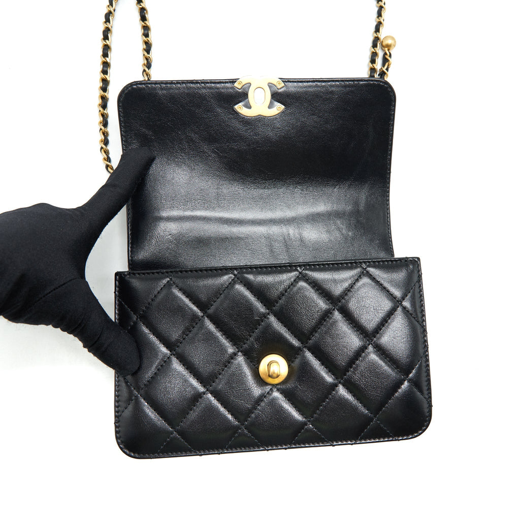CHANEL 21A GOLD CRUSH FLAP BAG CALFSKIN BLACK GHW