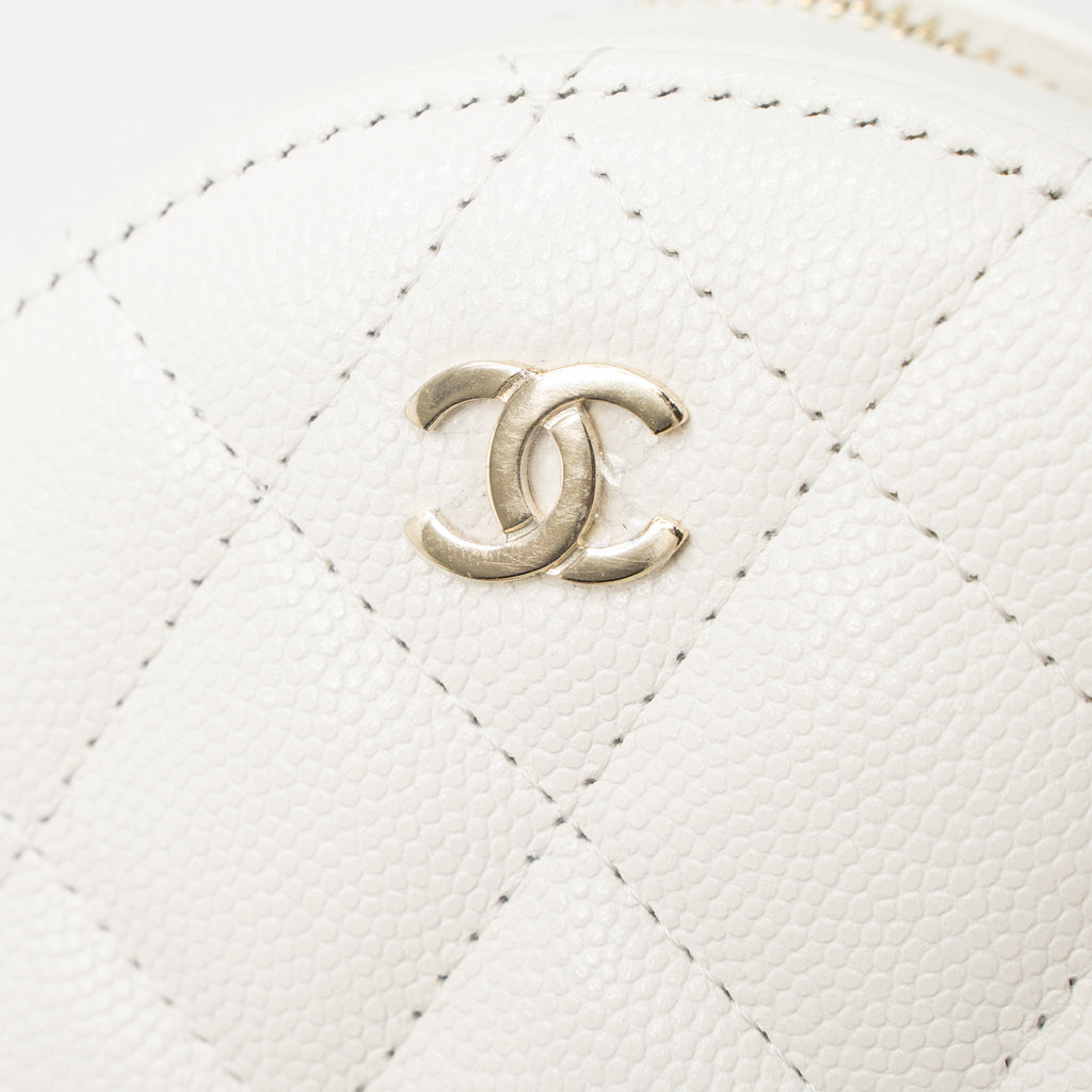 CHANEL ROUND CLUTCH WITH CHAIN CAVIAR WHITE LGHW