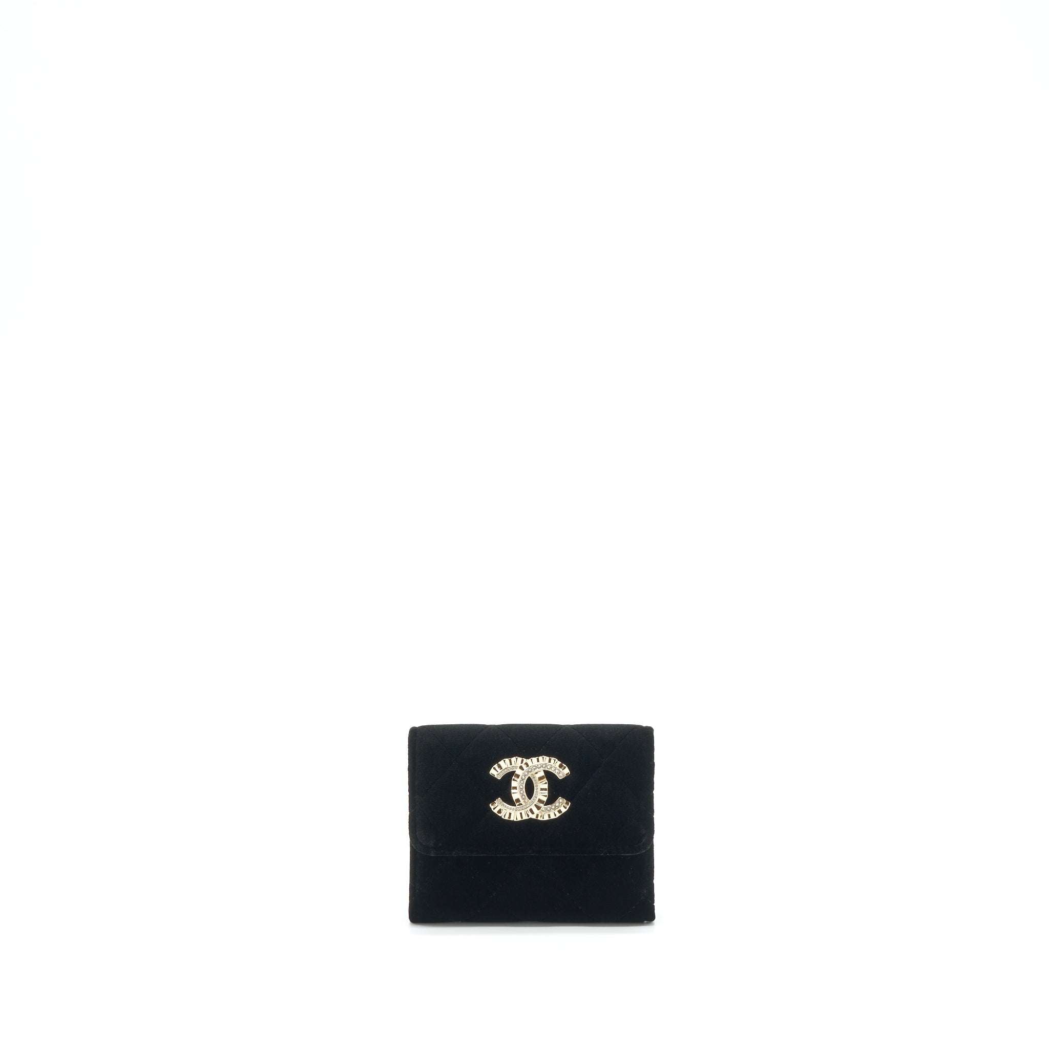 CHANEL VELVET CC LOGO SMALL FLAP WALLET BLACK LGHW