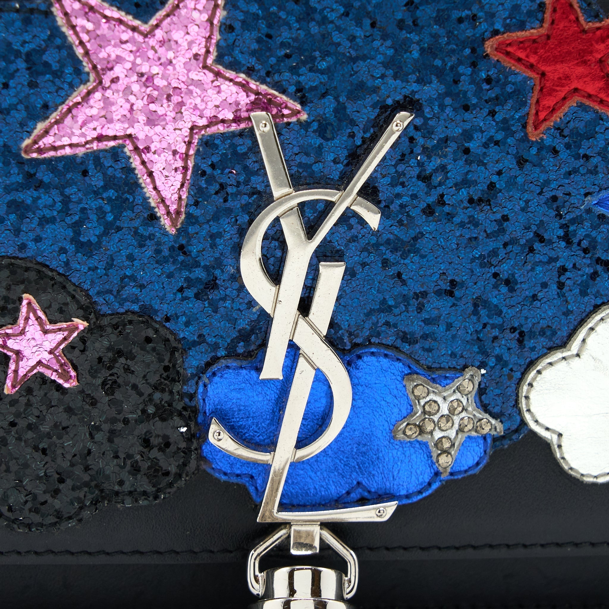 SAINT LAURENT/ YSL KATE SMALL CHAIN WALLET WITH TASSEL BLACK/MULTICOLOUR LIMITED EDITION GHW