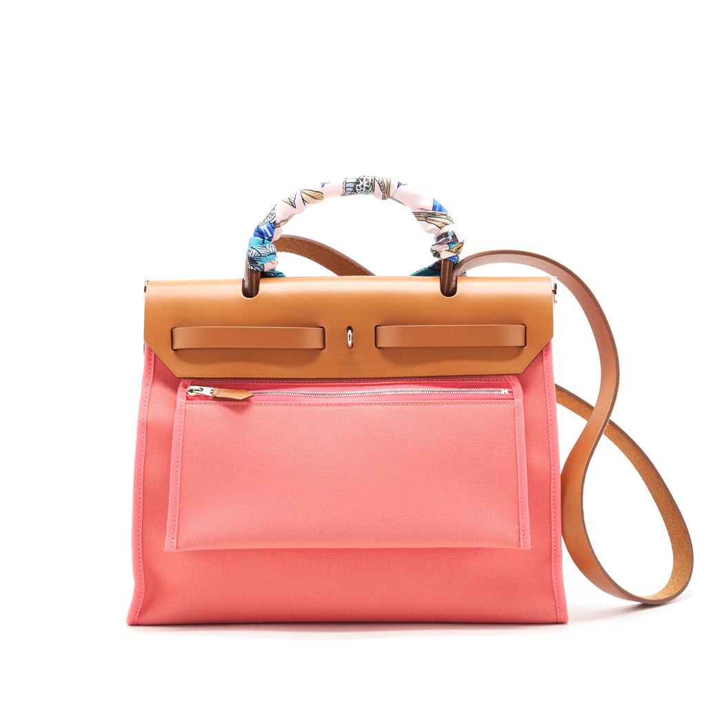 Hermes Herbag 31 Zip Bag Rose Azalee SHW With An Extra Hermes Silk Twilly