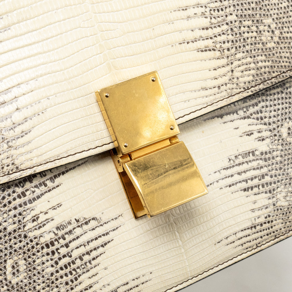 CELINE MEDIUM CLASSIC BOX BAG LIZARD NATURAL GHW