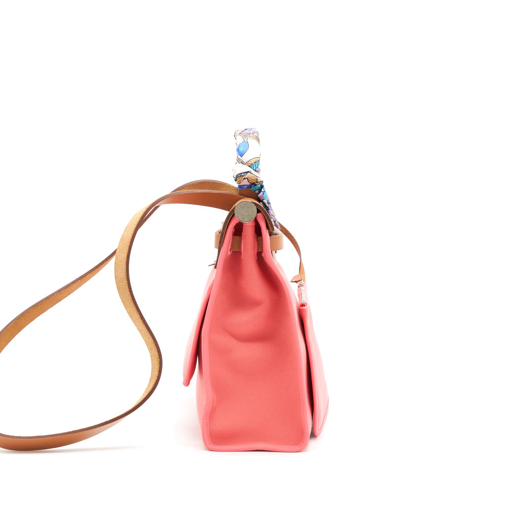 Hermes Herbag 31 Zip Bag Rose Azalee SHW With An Extra Hermes Silk Twilly