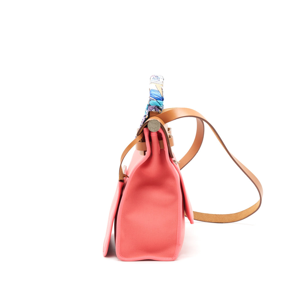 Hermes Herbag 31 Zip Bag Rose Azalee SHW With An Extra Hermes Silk Twilly