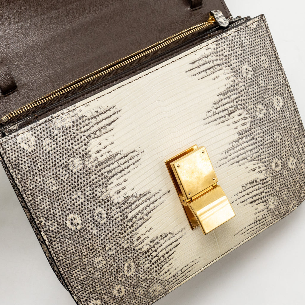 CELINE MEDIUM CLASSIC BOX BAG LIZARD NATURAL GHW