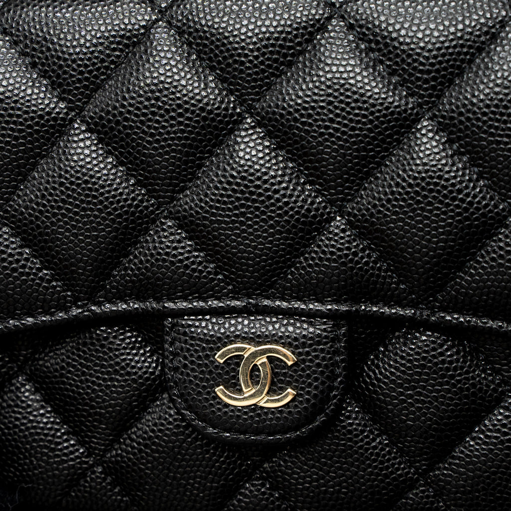 CHANEL DOUBLE POCKET WALLET ON CHAIN CAVIAR BLACK LGHW (MICROCHIP)