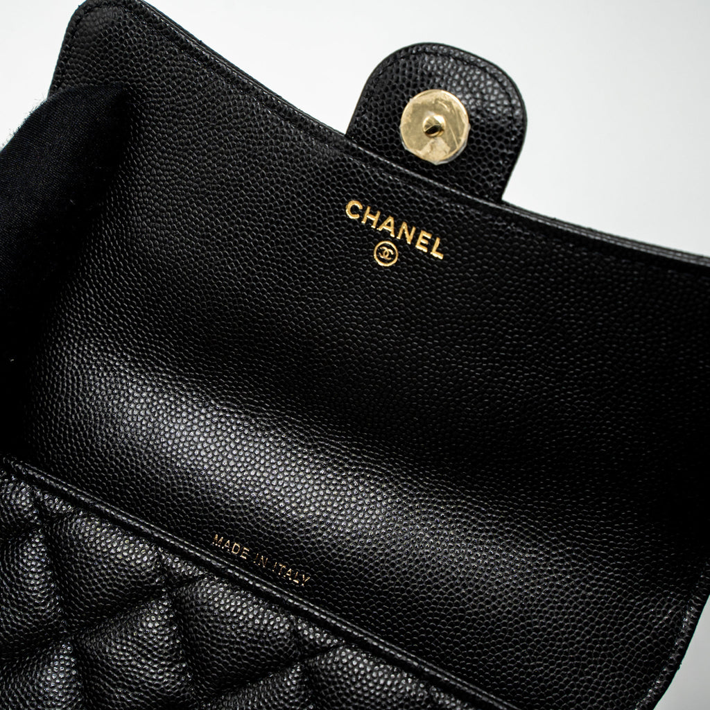 CHANEL DOUBLE POCKET WALLET ON CHAIN CAVIAR BLACK LGHW (MICROCHIP)
